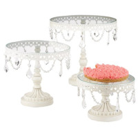 White Iron and Glass Cake Stands – Set of 3